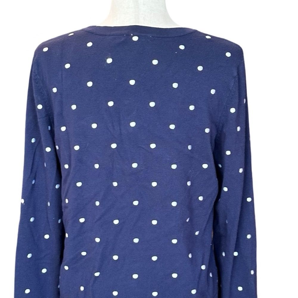 Charter Club Long Sleeve Button Up Polka Dot Cardigan Navy Blue/White Size Large - Picture 8 of 11